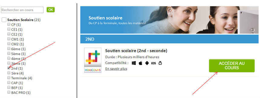 Capture d'écran du service de soutien scolaire en ligne